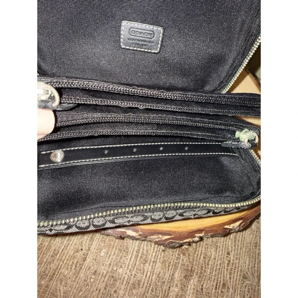 Vintage Coach Leather Canvas Mini C Logo Jewelry Zip Around Travel Case Black